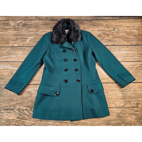 ESPRIT Womens L Designer Double Breasted Wool Blend Pea Coat Emerald Green EUC - Picture 5 of 12